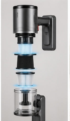 Cordless vacuum filtration feature