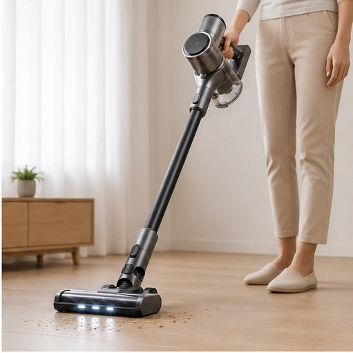 Cordless vacuum cleaning a floor