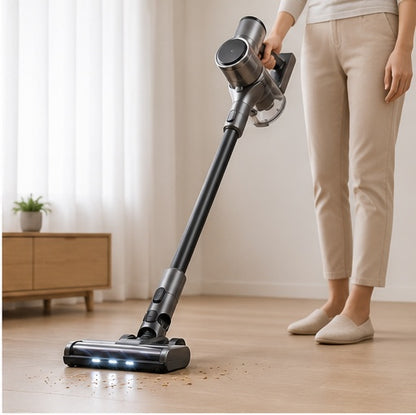 Cordless vacuum cleaning a floor