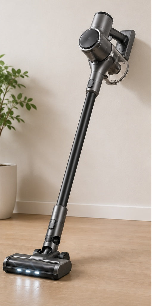 Cordless vacuum cleaner in a clean modern home